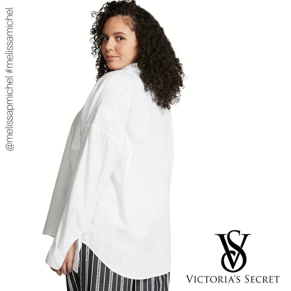 PINK VS COTTON POPLIN OVERSIZED BUTTON-DOWN SLEEPSHIRT - Picture 2 of 5